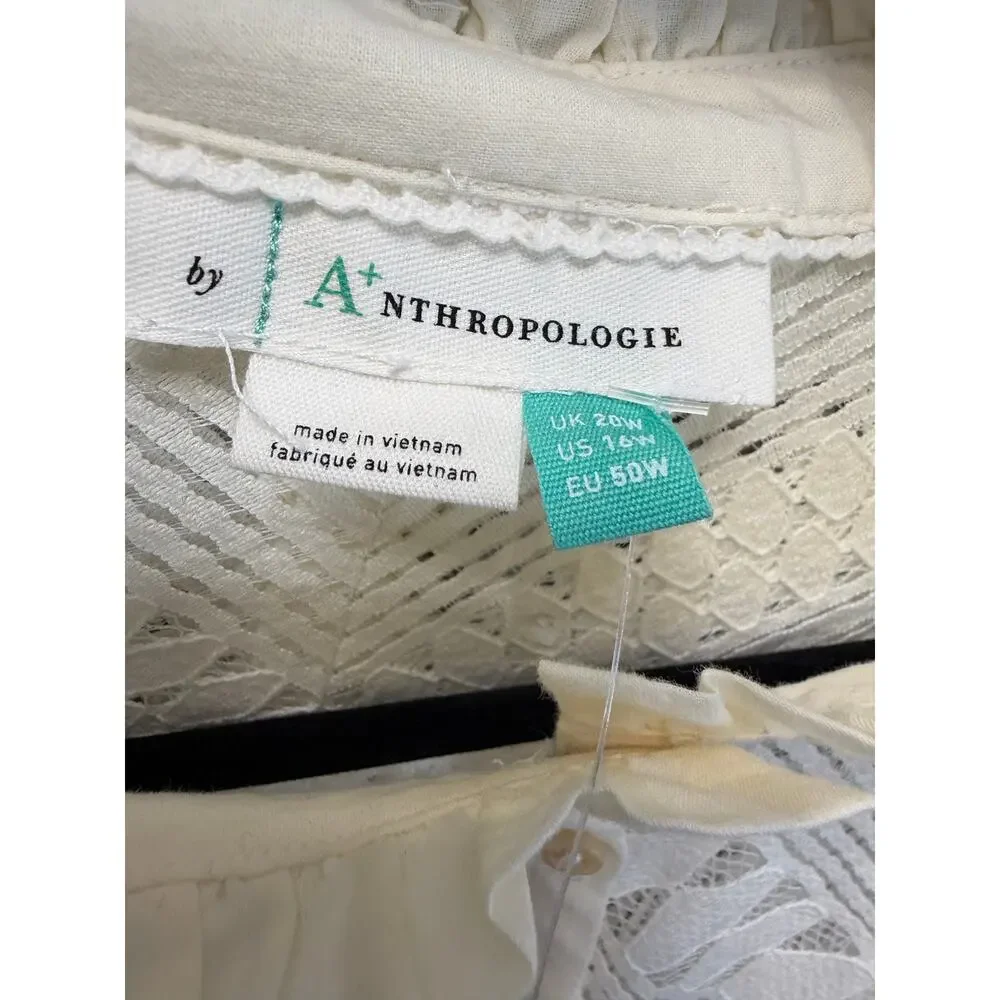 Anthropologie Lace Button Down Blouse Women's 16W Romantic Festival Cream